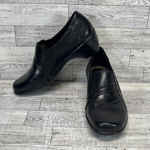 Thom McAn Deanne Black Leather Slip‎ On Clog Heels Women Size 8M